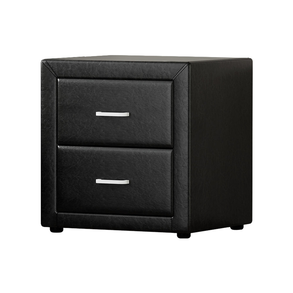 PVC Leather Bedside Table - Black