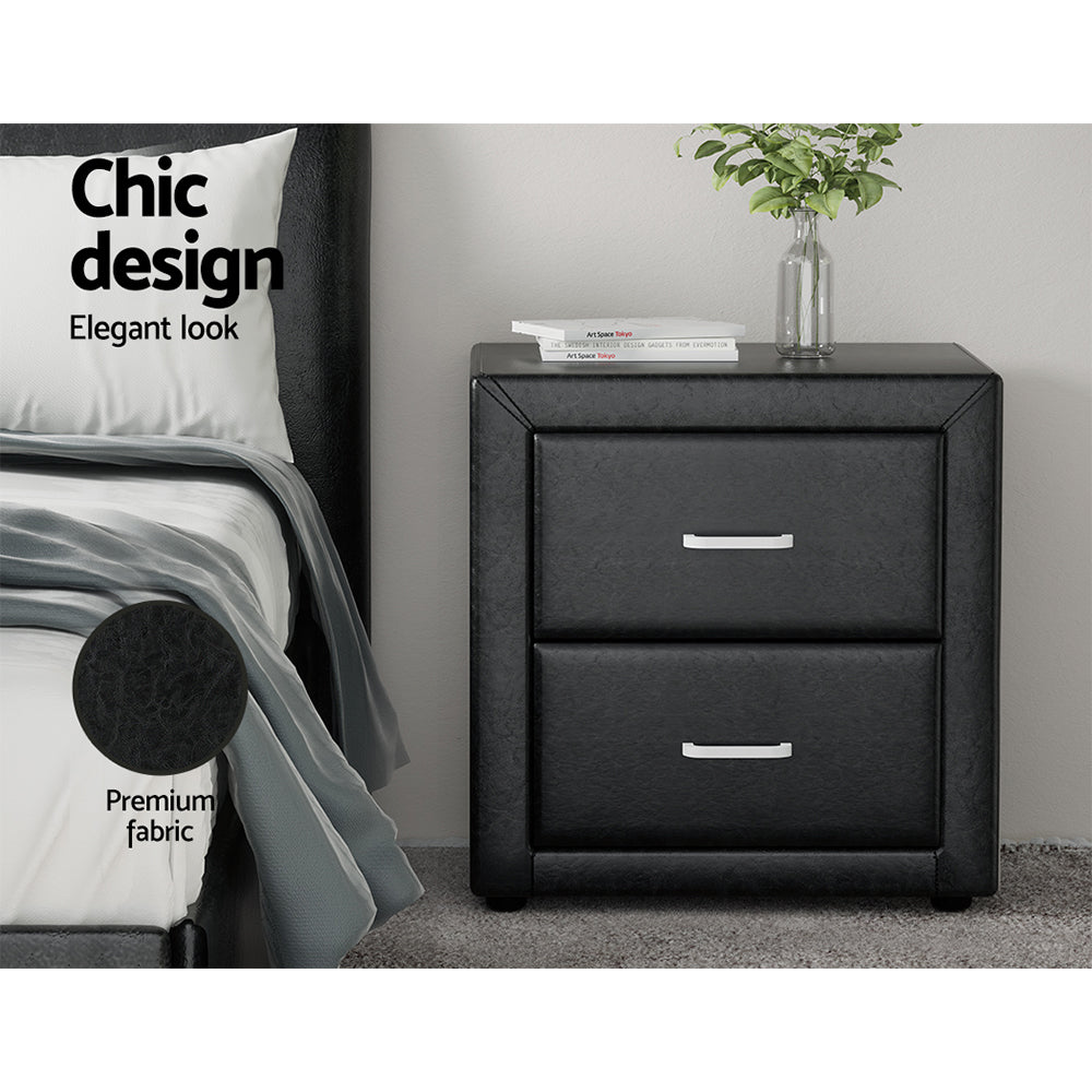 PVC Leather Bedside Table - Black