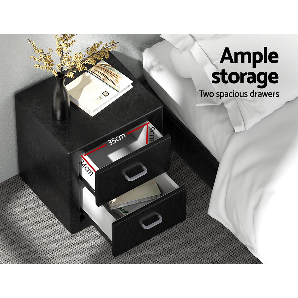 PVC Leather Bedside Table - Black