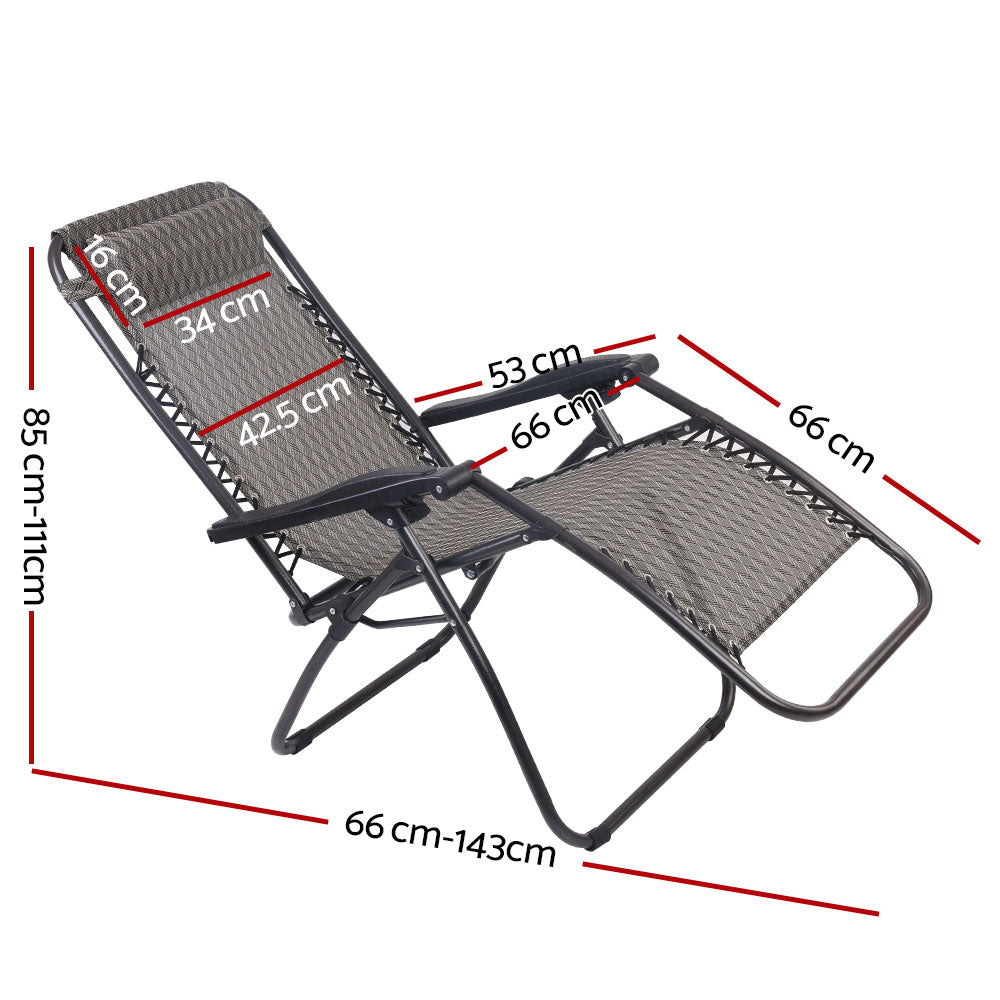 Zero Gravity Recliner Chairs Outdoor Sun Lounge Beach Chair Camping - Beige- Grey