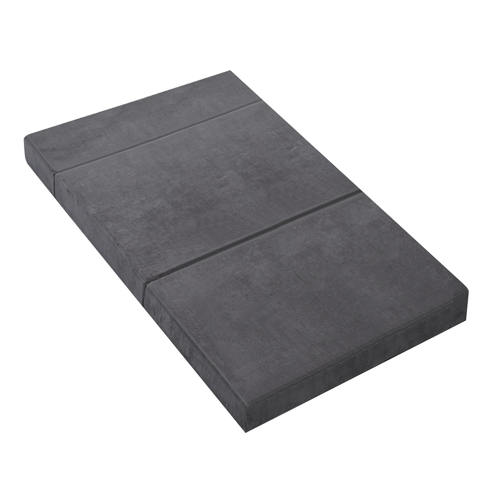 Folding Foam Mattress Portable Bed Velvet Dark Grey - Double Size