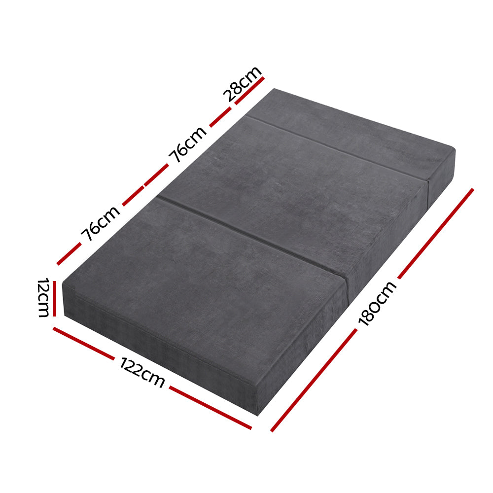 Folding Foam Mattress Portable Bed Velvet Dark Grey - Double Size