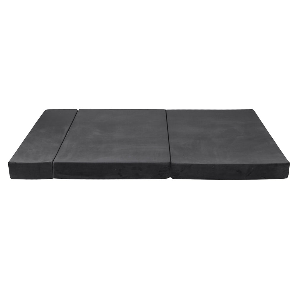 Folding Foam Mattress Portable Bed Velvet Dark Grey - Double Size