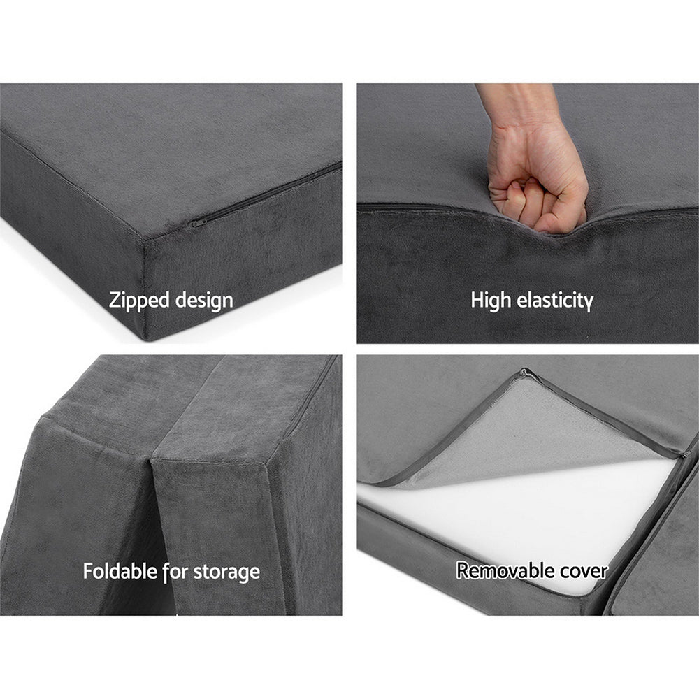 Folding Foam Mattress Portable Bed Velvet Dark Grey - Double Size