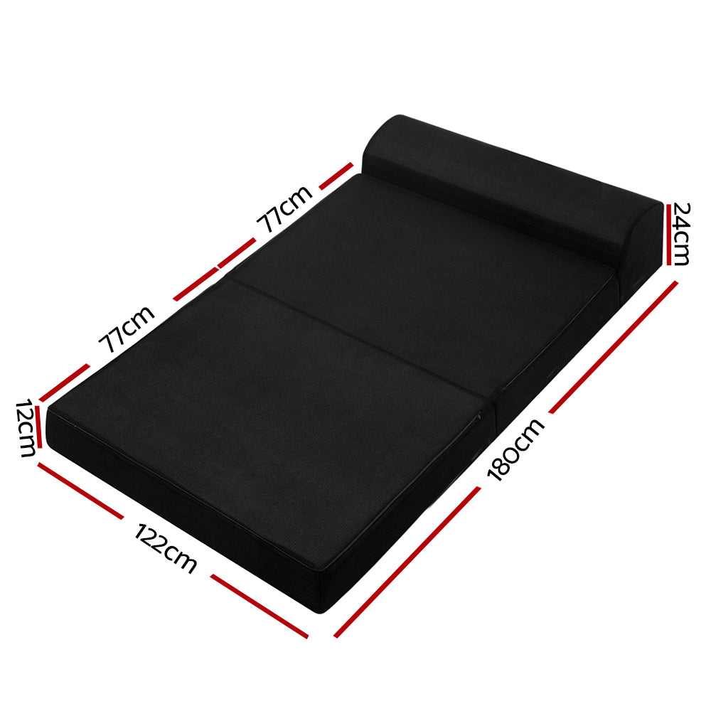 Folding Foam Mattress Portable Double Sofa Bed Mat Air Mesh Fabric Black