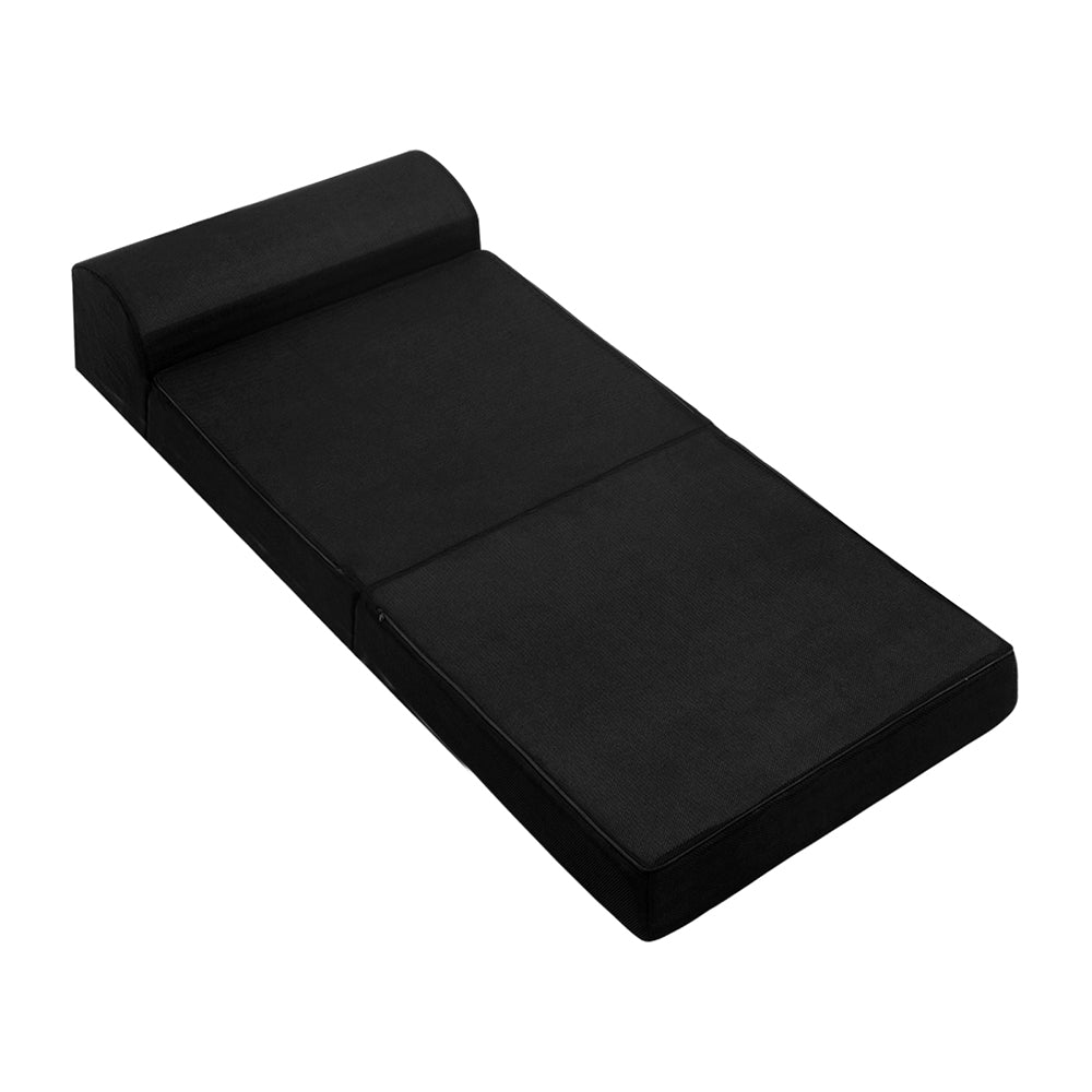 Folding Foam Mattress Portable Single Sofa Bed Mat Air Mesh Fabric Black