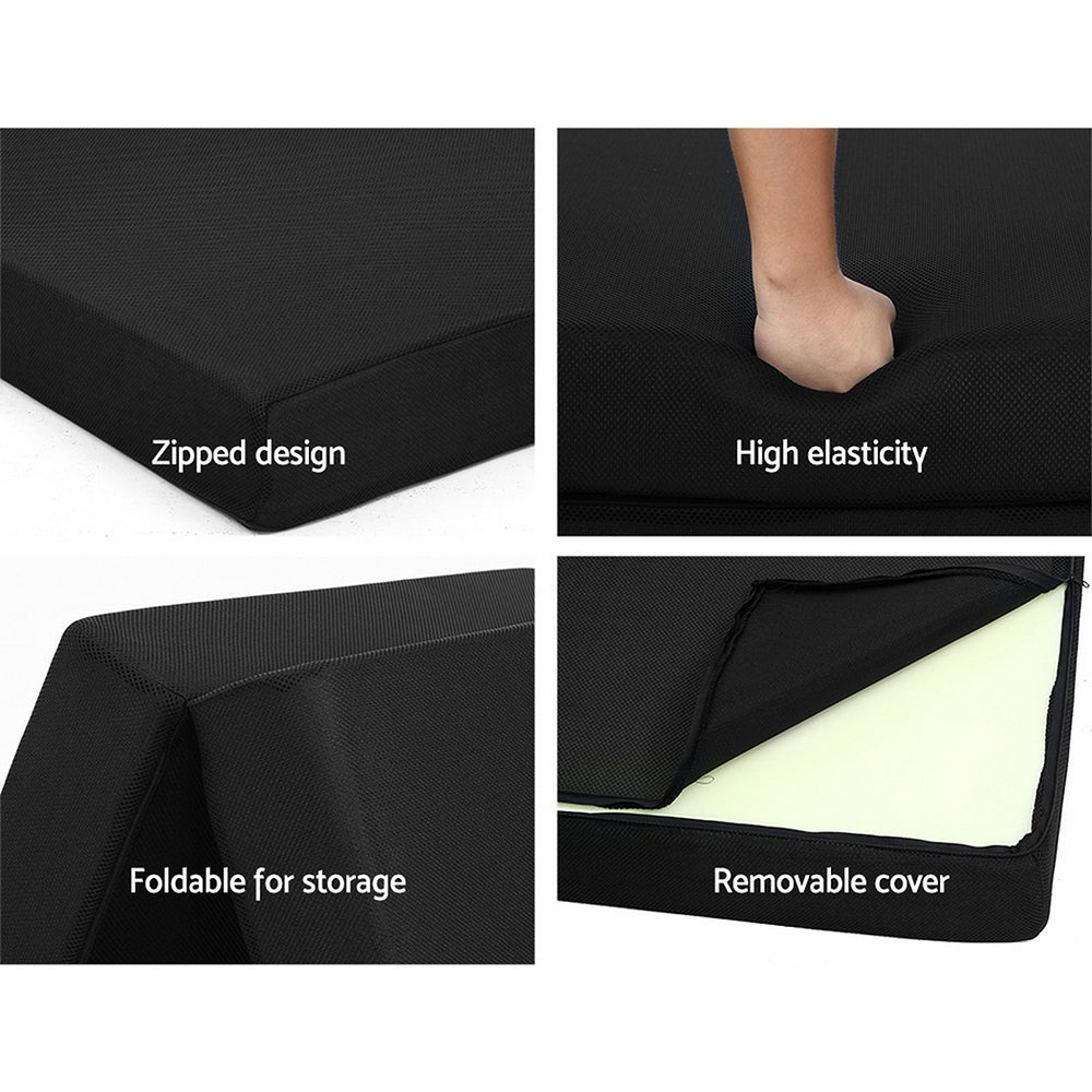 Folding Foam Mattress Portable Single Sofa Bed Mat Air Mesh Fabric Black