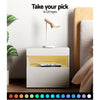 Bedside Tables Drawers Side Table RGB LED High Gloss Nightstand White