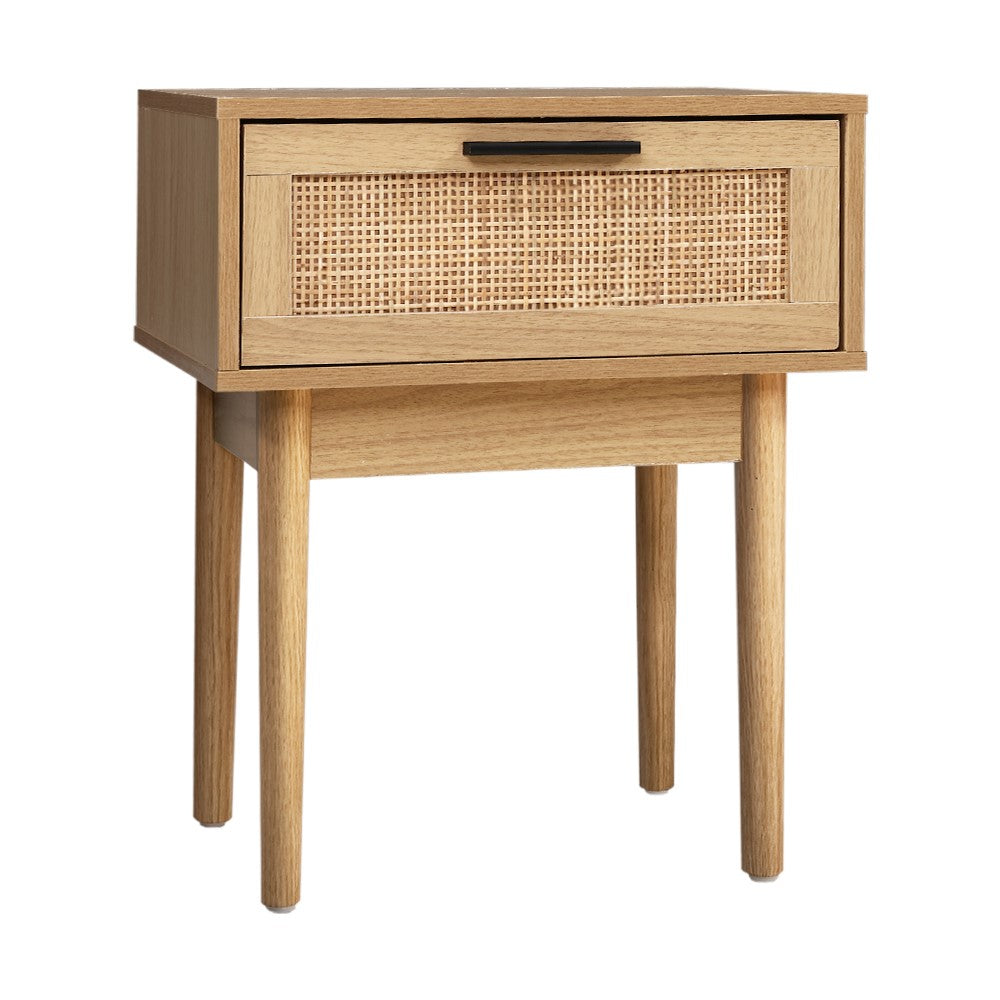 Bedside Tables Table 1 Drawer Storage Cabinet Rattan Wood Nightstand