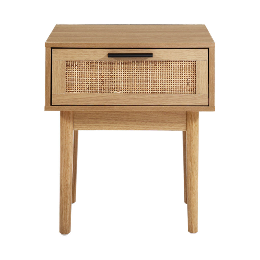 Bedside Tables Table 1 Drawer Storage Cabinet Rattan Wood Nightstand