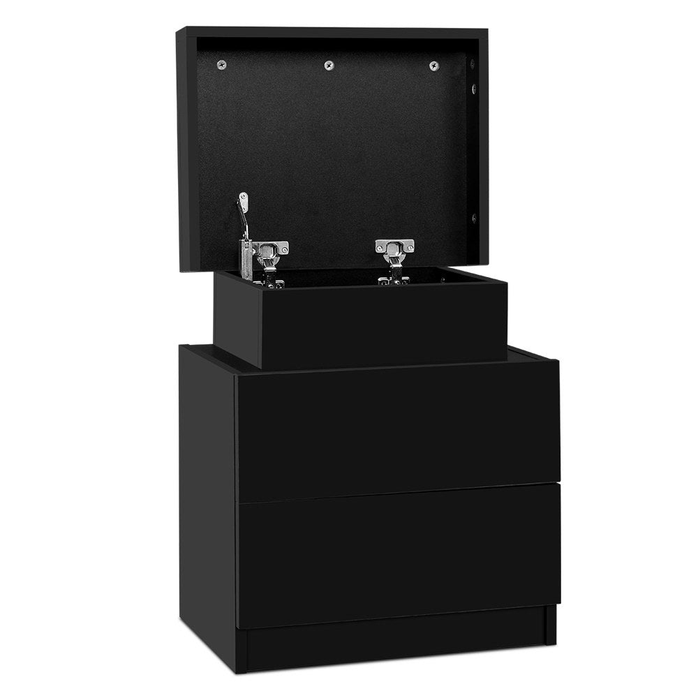 Bedside Tables 2 Drawers Side Table Storage Nightstand Black Bedroom Wood