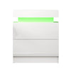 LED Bedside Tables Side Table Drawers RGB LED High Gloss Nightstand - White