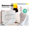 Bedside Tables Side Table RGB LED Lamp 3 Drawers Nightstand Gloss White