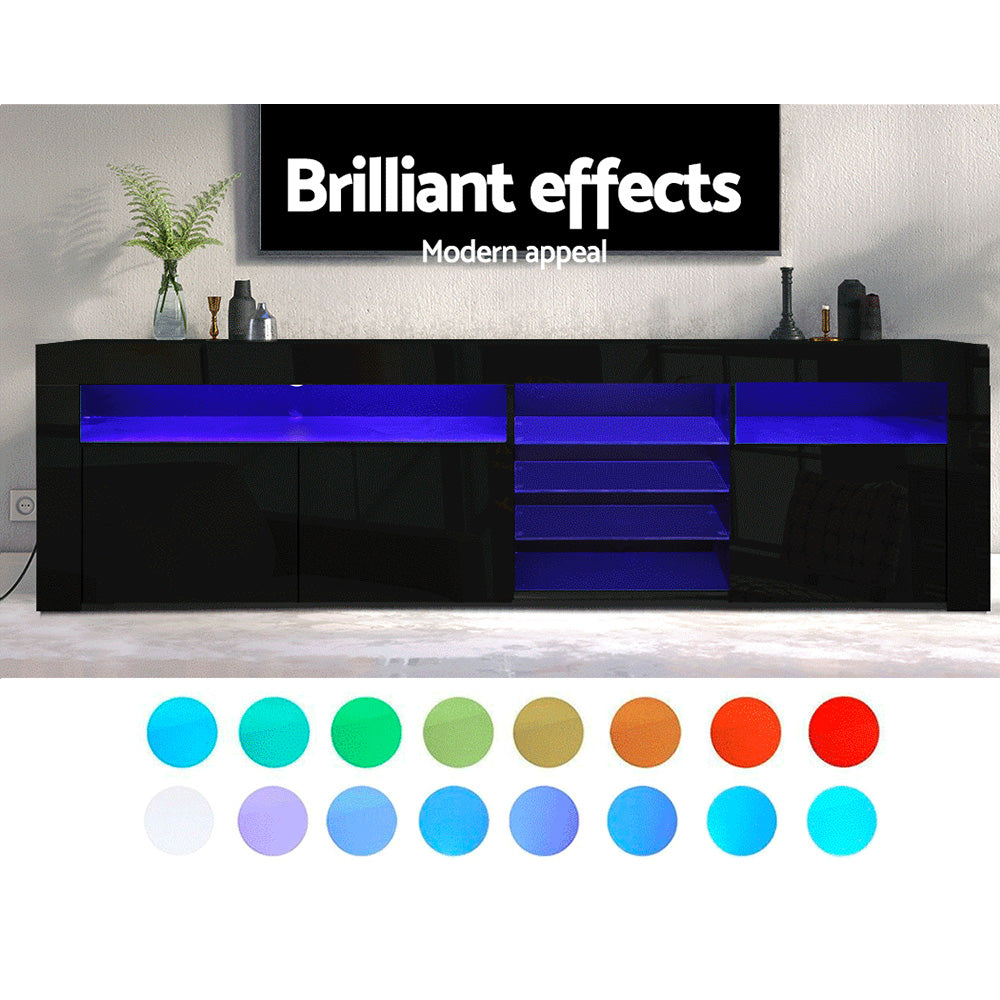 TV Cabinet Entertainment Unit Stand RGB LED Gloss 3 Doors 180cm Black