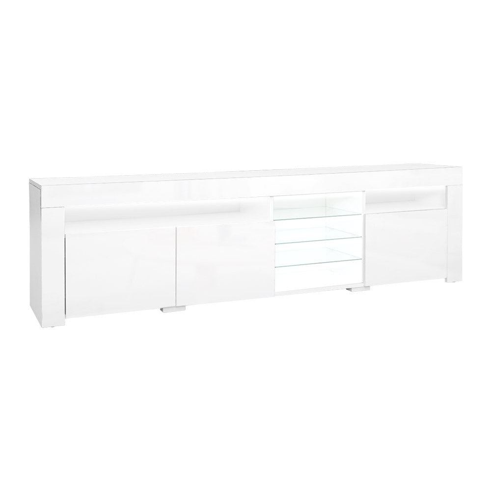 TV Cabinet Entertainment Unit Stand RGB LED Gloss 3 Doors 180cm White