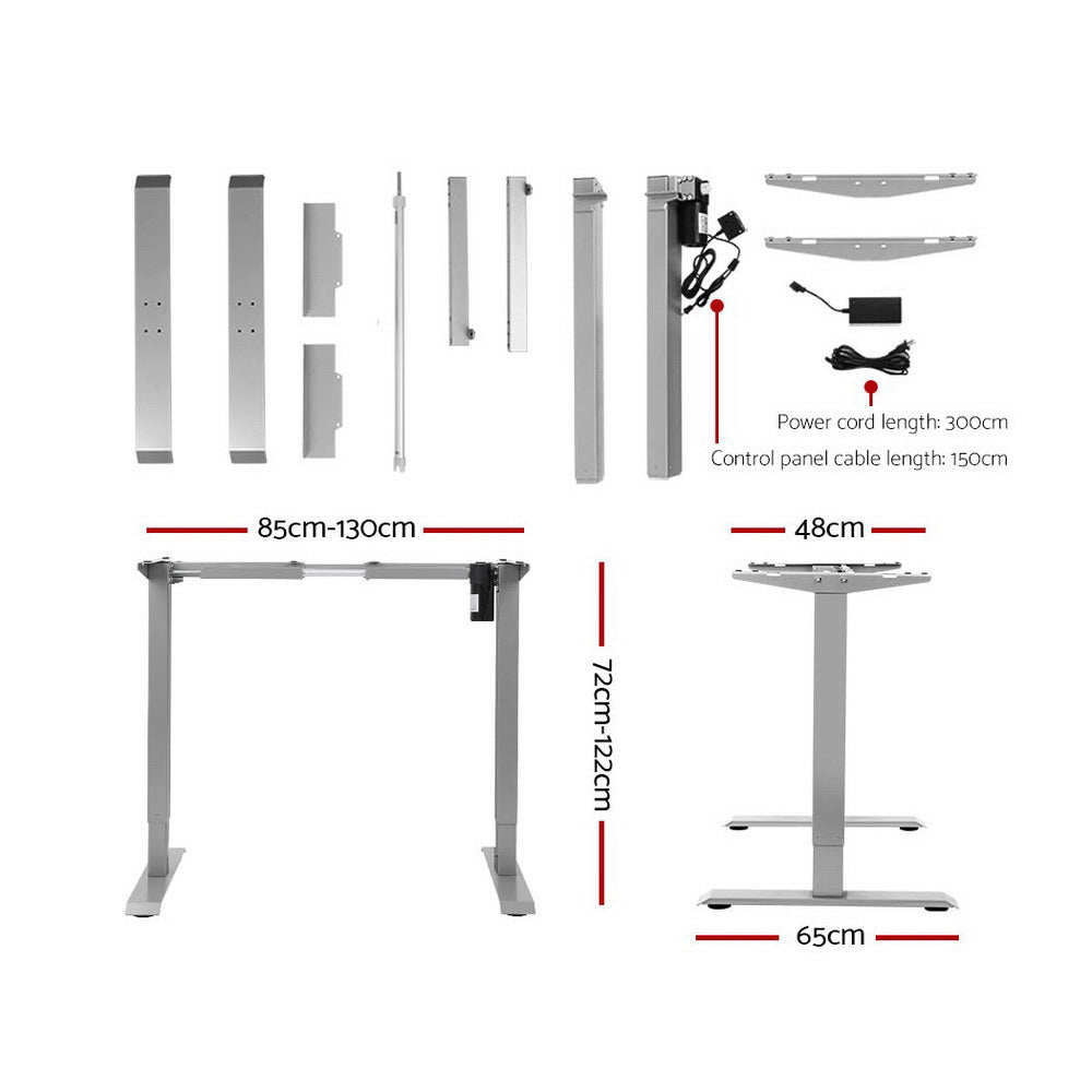 Artiss Standing Desk Adjustable Height Desk Electric Motorised Grey Frame White Desk Top 140cm