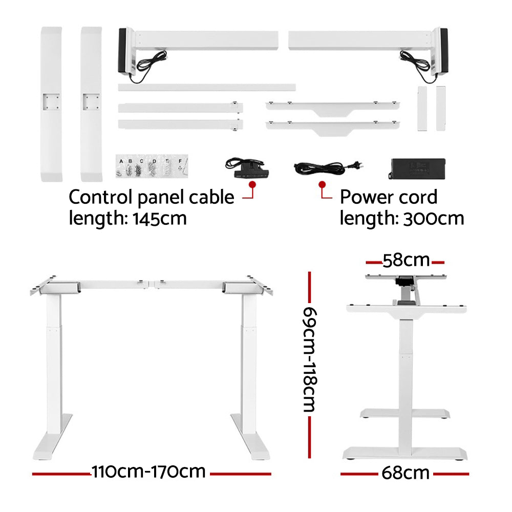 Artiss Standing Desk Adjustable Height Desk Dual Motor Electric White Frame Desk Top 140cm