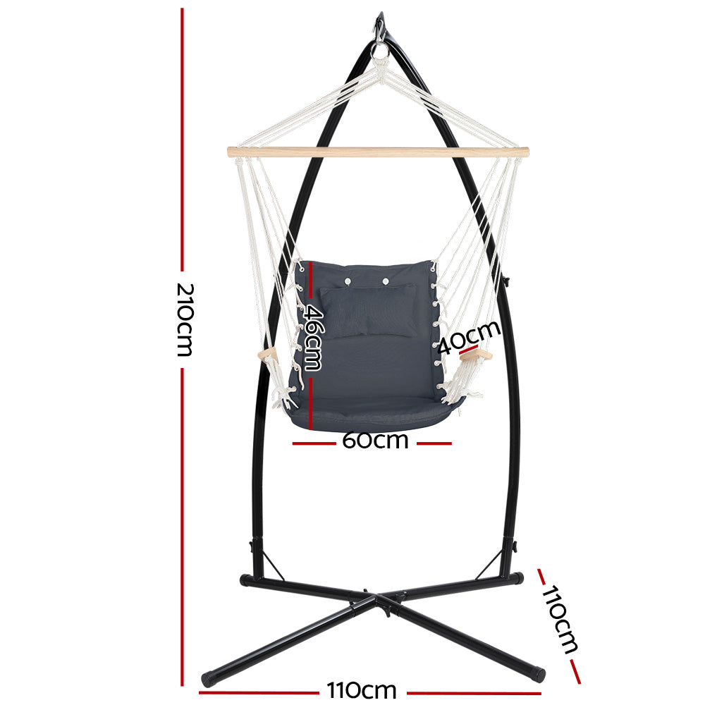 Gardeon Outdoor Hammock Chair with Steel Stand Hanging Hammock Beach Grey