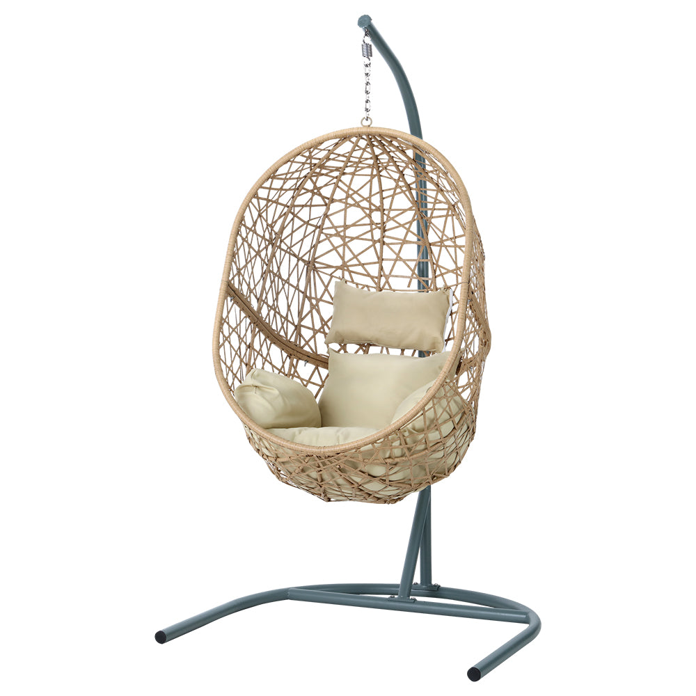 Gardeon Swing Chair Egg Hammock With Stand Outdoor Furniture Wicker Seat Yellow