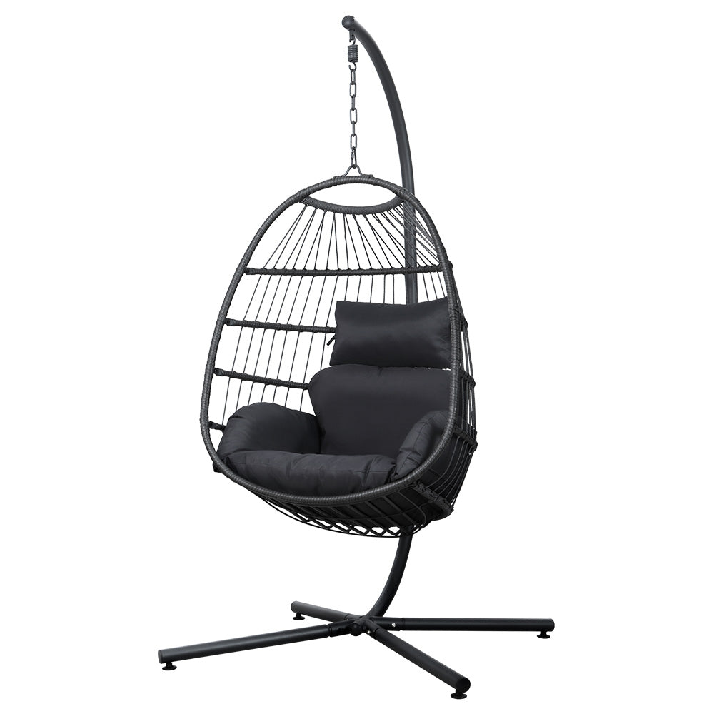 Gardeon Egg Swing Chair Hammock Stand Outdoor Furniture Hanging Wicker Seat Grey