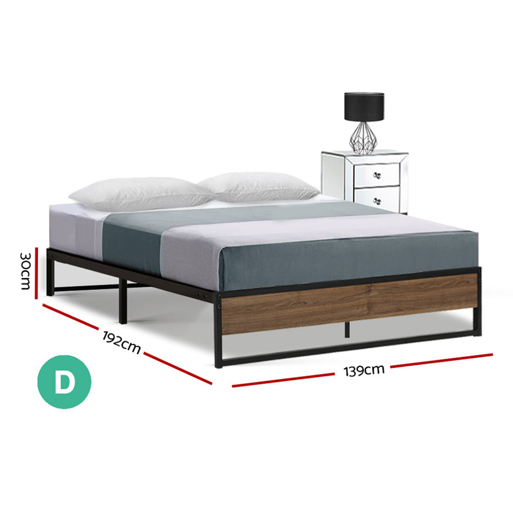 Metal Bed Frame Double Size Mattress Base Foundation Wooden Black OSLO