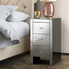 Mirrored Bedside Tables Drawers Crystal Chest Nightstand Glass Grey