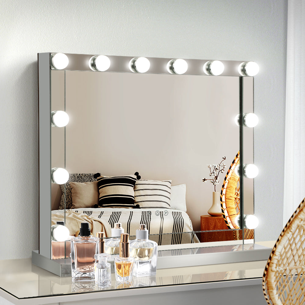 Hollywood Makeup Mirror With Light 12 LED Bulbs Vanity Lighted Silver 58cm x 46cm