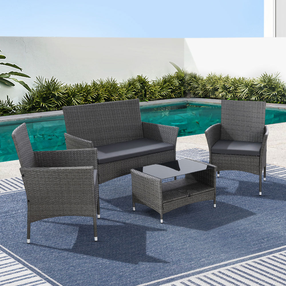 Gardeon 4 Piece Outdoor Dining Set Furniture Setting Lounge Wicker Table Chairs