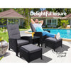 Gardeon Outdoor Patio Furniture Recliner Chairs Table Setting Wicker Lounge 5pc Black