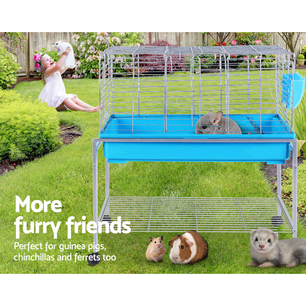 Rabbit Cage Hutch Cages Indoor Hamster Enclosure Carrier Bunny Blue