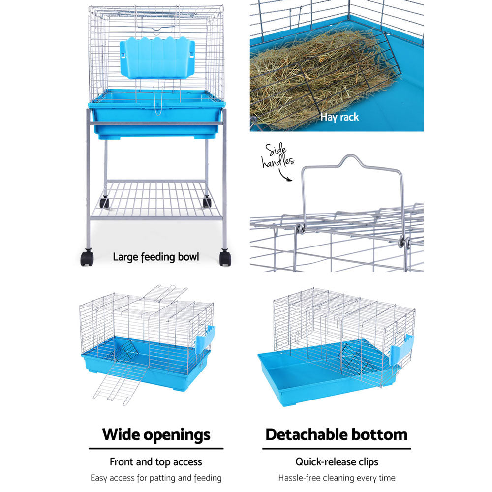 Rabbit Cage Hutch Cages Indoor Hamster Enclosure Carrier Bunny Blue