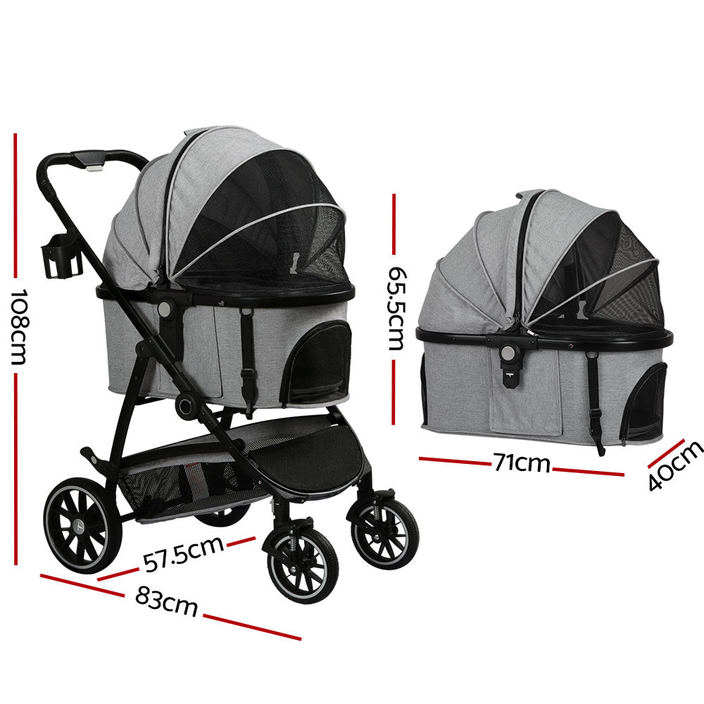 Pet Stroller Pram Large Dog Cat Carrier Travel Pushchair Foldable 4 Wh