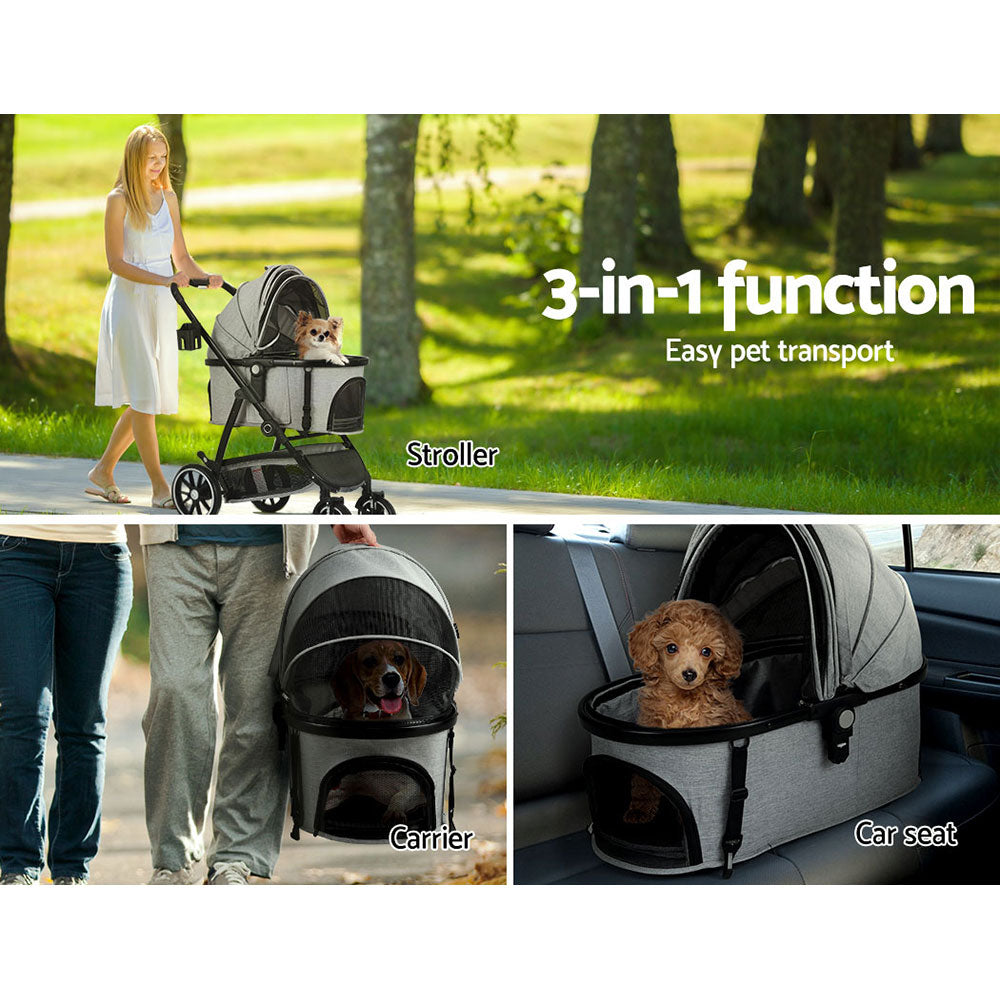 Pet Stroller Pram Large Dog Cat Carrier Travel Pushchair Foldable 4 Wh