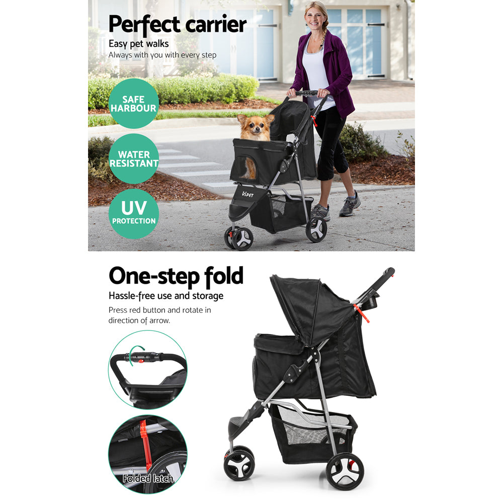 3 Wheel Pet Stroller - Black