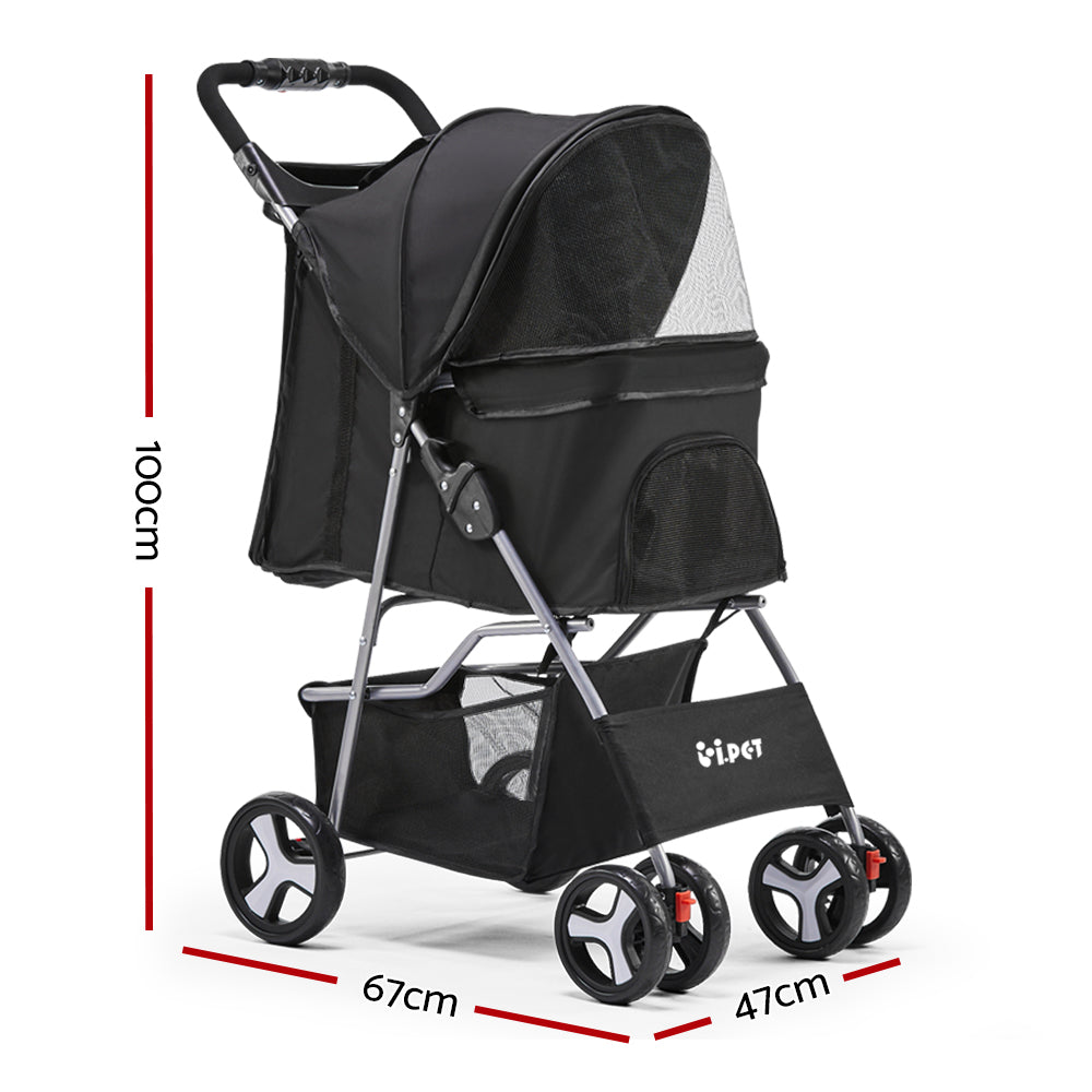 4 Wheel Pet Stroller - Black