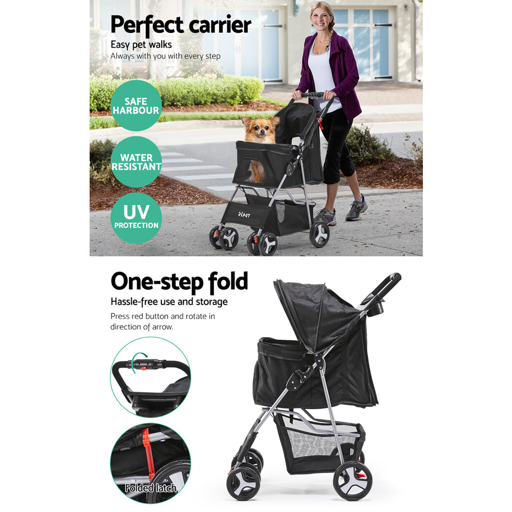 4 Wheel Pet Stroller - Black