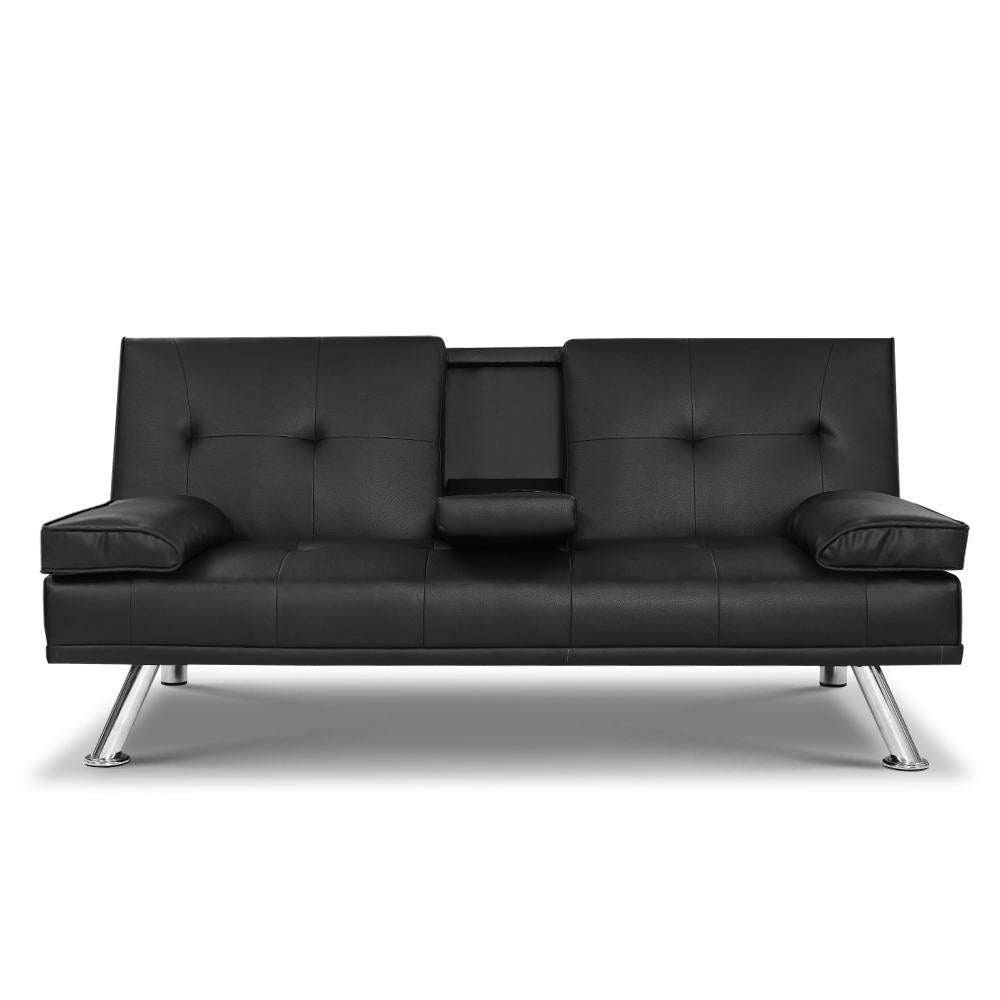 3 Seater PU Leather Sofa Bed - 168cm - Black