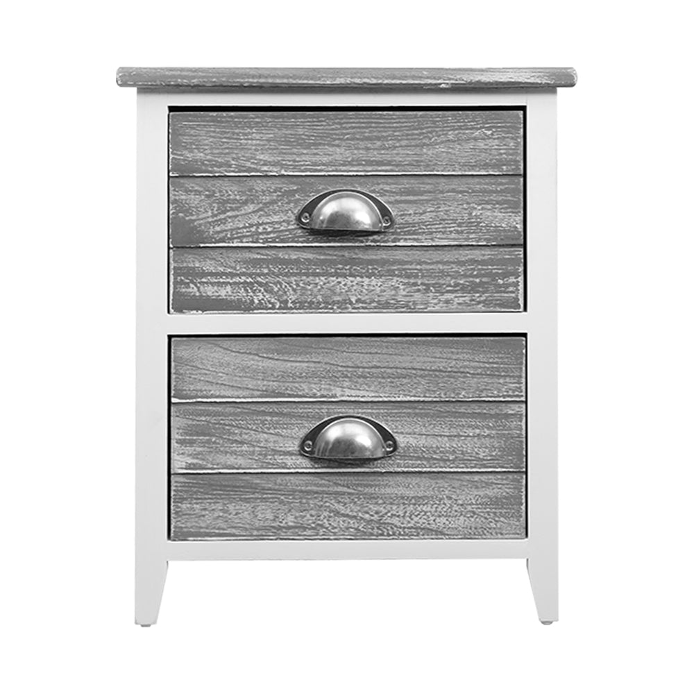 Vintage Bedside Table Nightstands 2 Drawers Storage Cabinet Bedroom Side Grey - Set of 2