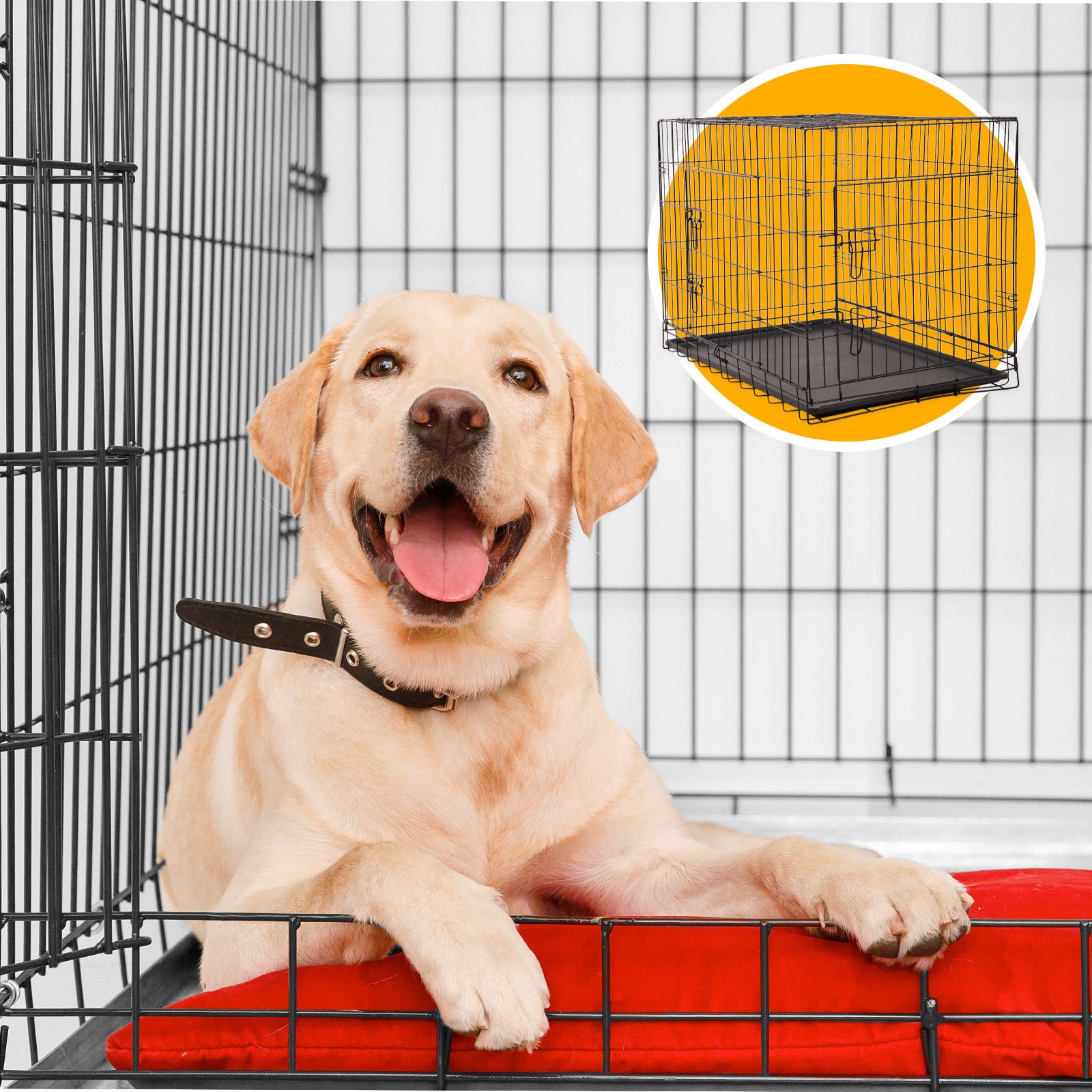 Dog Cage Pet Crate Cat Puppy Metal Cage ABS Tray Foldable Portable Black - 24" - Black