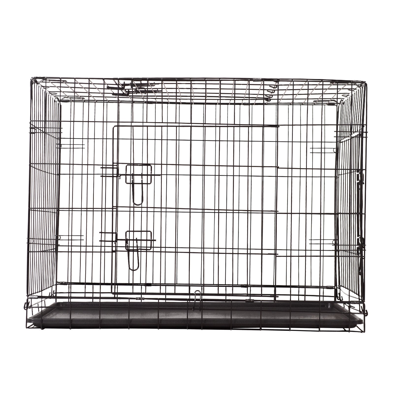 Dog Cage Pet Crate Cat Puppy Metal Cage ABS Tray Foldable Portable Black - 24" - Black