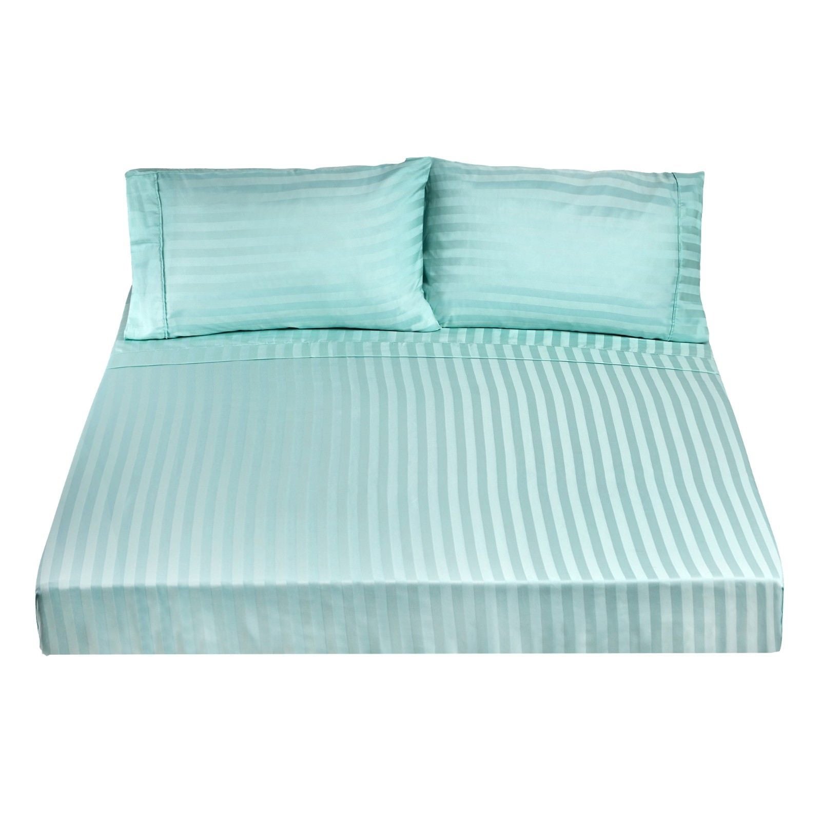 Royal Comfort 1200TC Soft Sateen Damask Stripe Cotton Blend Sheet Pillowcase Set - Queen - Mist