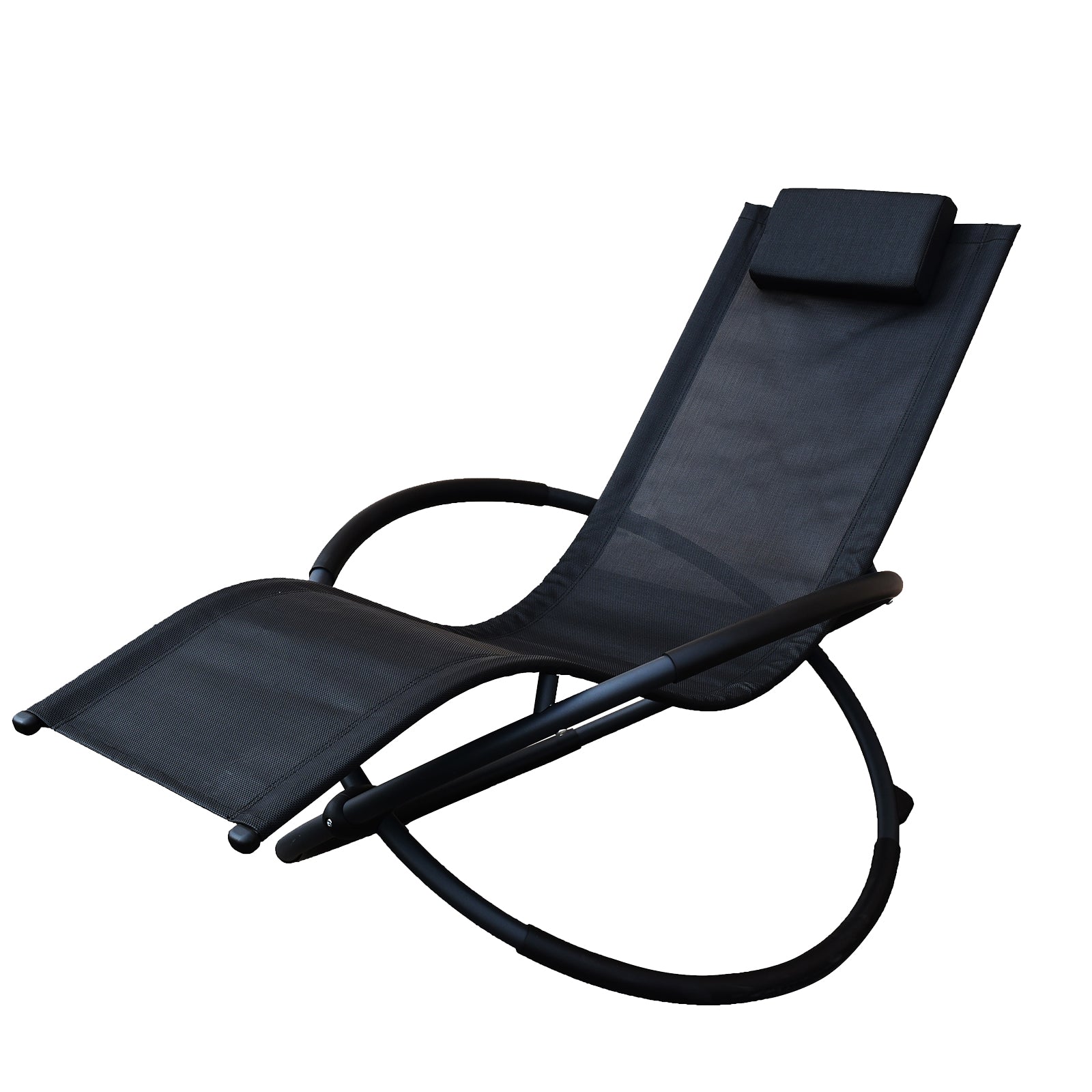 Zero Gravity Portable Foldable Rocking Chair Recliner Lounge - Black