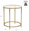 VASAGLE Round Side Table Tempered Glass End Table With Golden Metal Frame Small Coffee Table Gold LGT20G