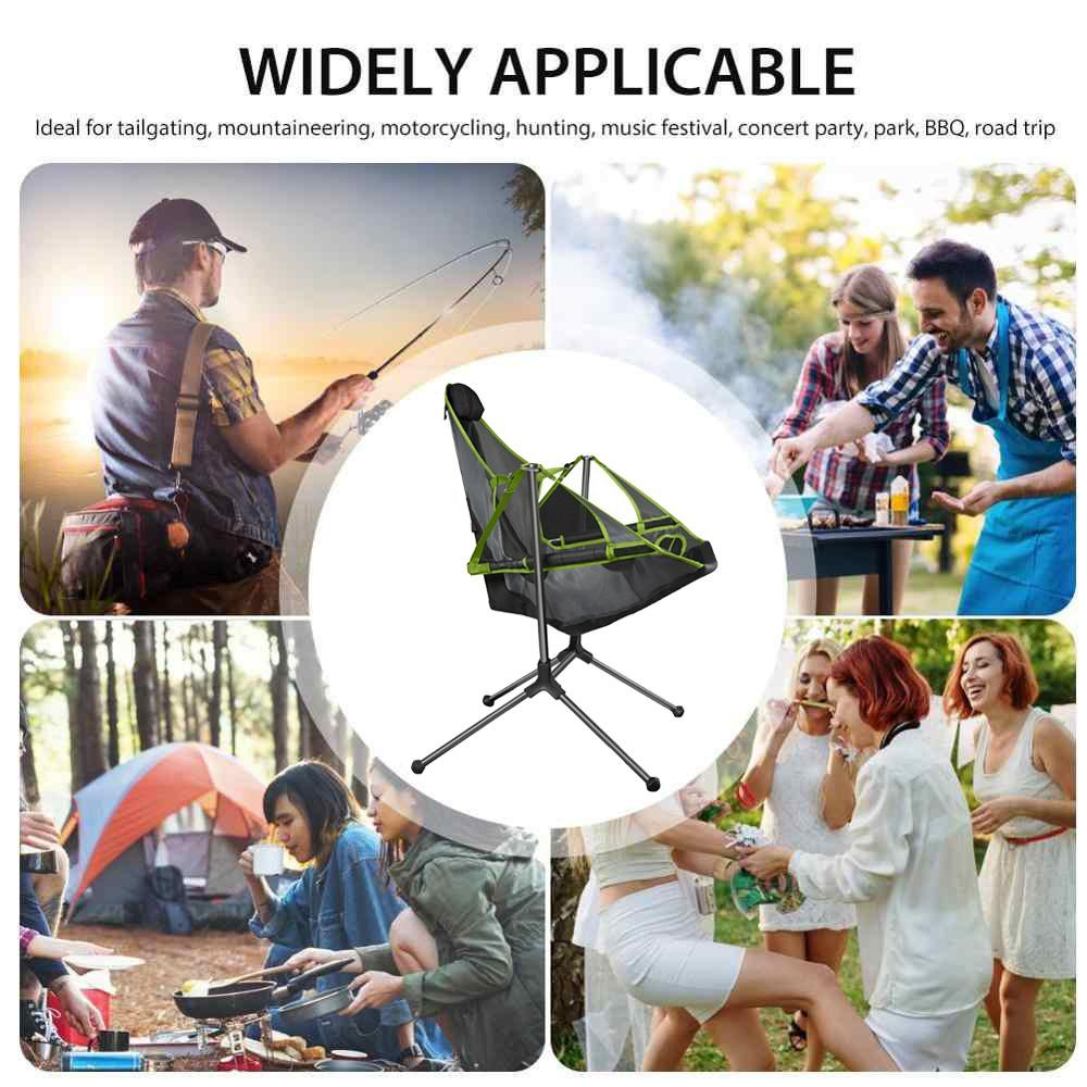 Camping Chair Foldable Swing Luxury Recliner Relaxation Swinging Comfort Lean Back Outdoor Folding Chair Outdoor Freestyle Portable Folding Rocking Chair Black