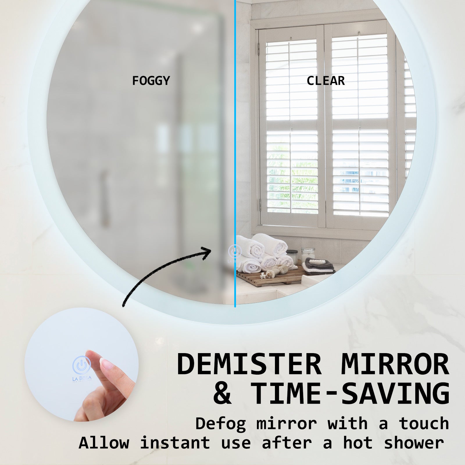 LED Wall Mirror Round Touch Anti-Fog Makeup Decor Bathroom Vanity 50cm