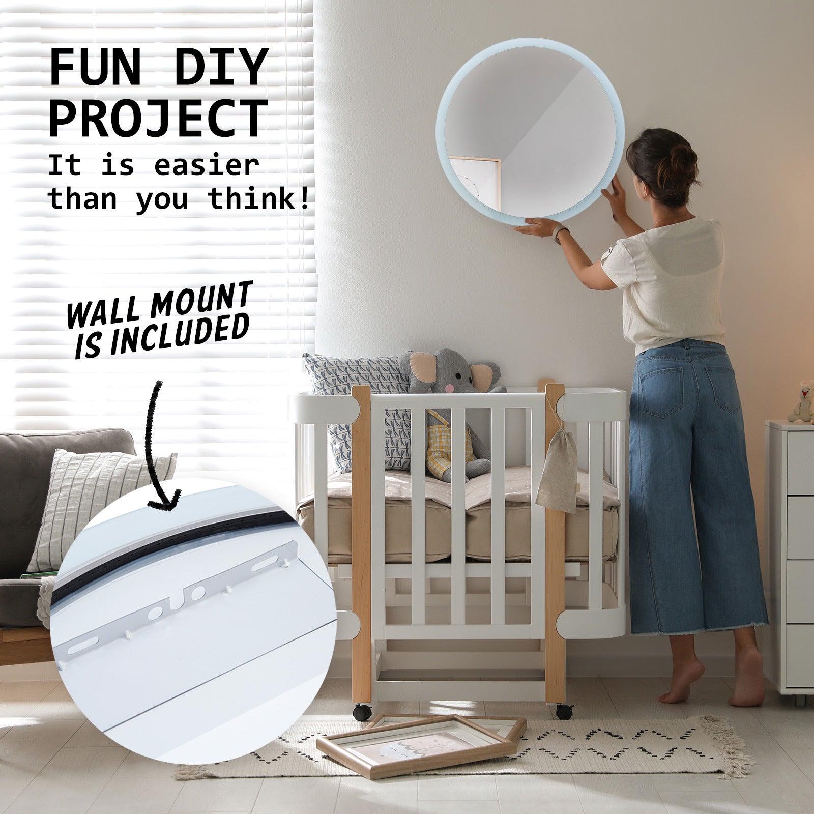 LED Wall Mirror Round Touch Anti-Fog Makeup Decor Bathroom Vanity 50cm