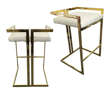 Bar Stool in White with Gold Frame