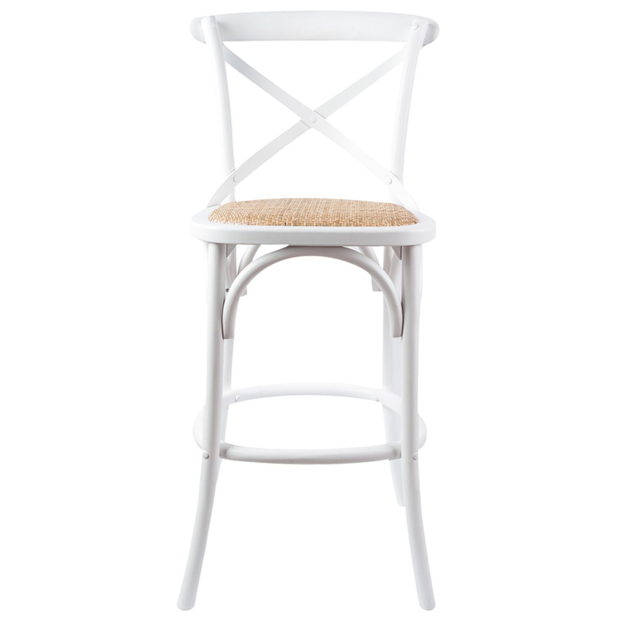 2pc Crossback Bar Stools Dining Chair Solid Birch Timber Rattan Seat White