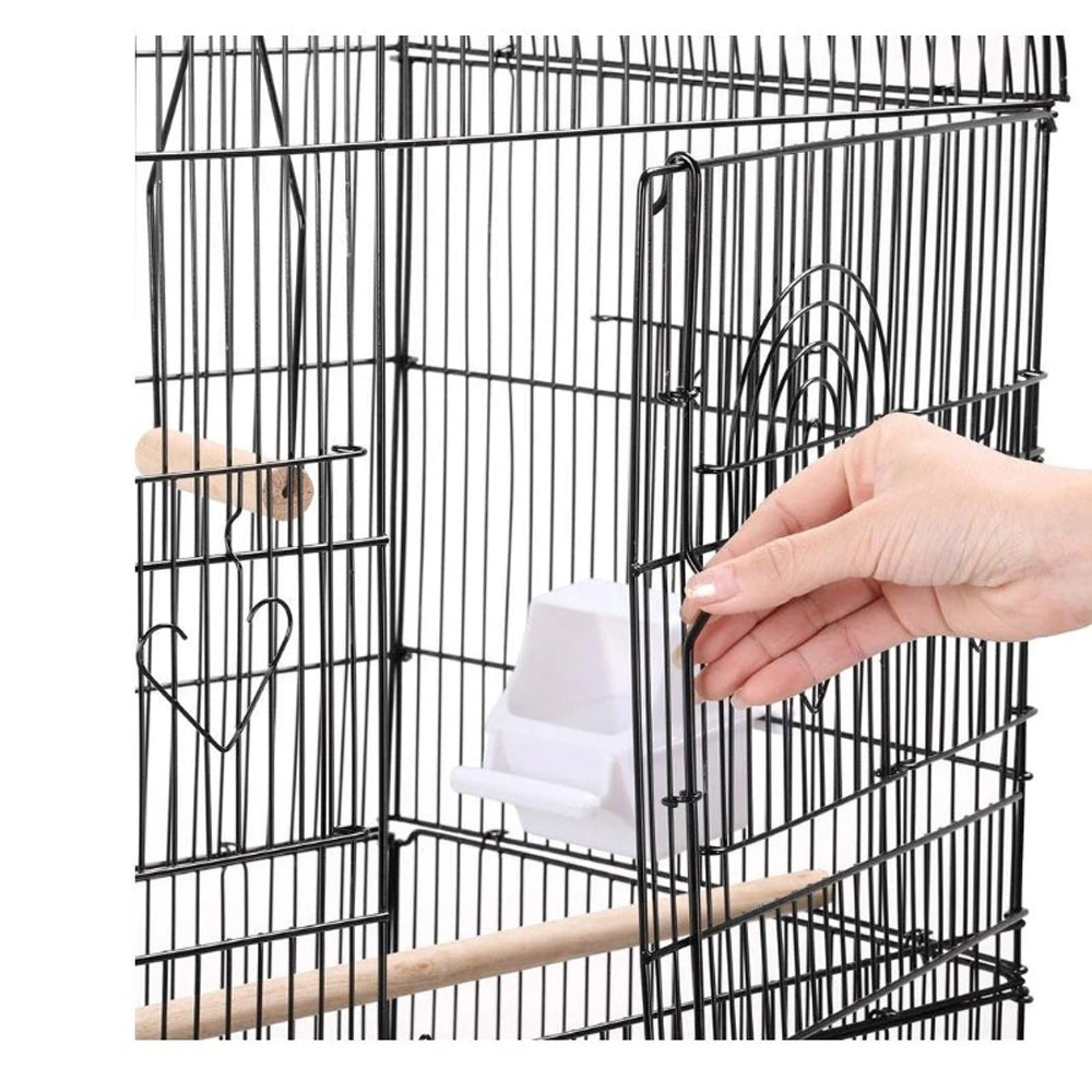 Large Portable Wire Bird Cage Birdcage  Parrot Cage Wooden Stand Pole Feeding Cup Black