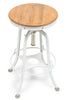 White Bar Stool Hamptons Style Height Adjustable and Swivel with Natural Wood Top